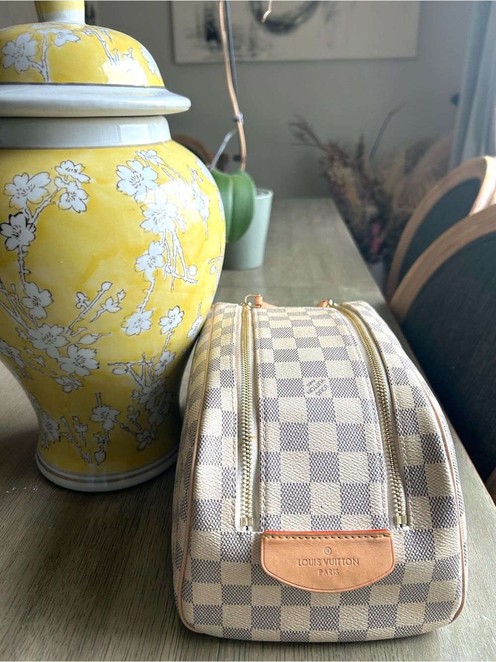 Louis Vuitton Cream Canvas Interior Cosmetic Pouch with Gold Hardware NO tag